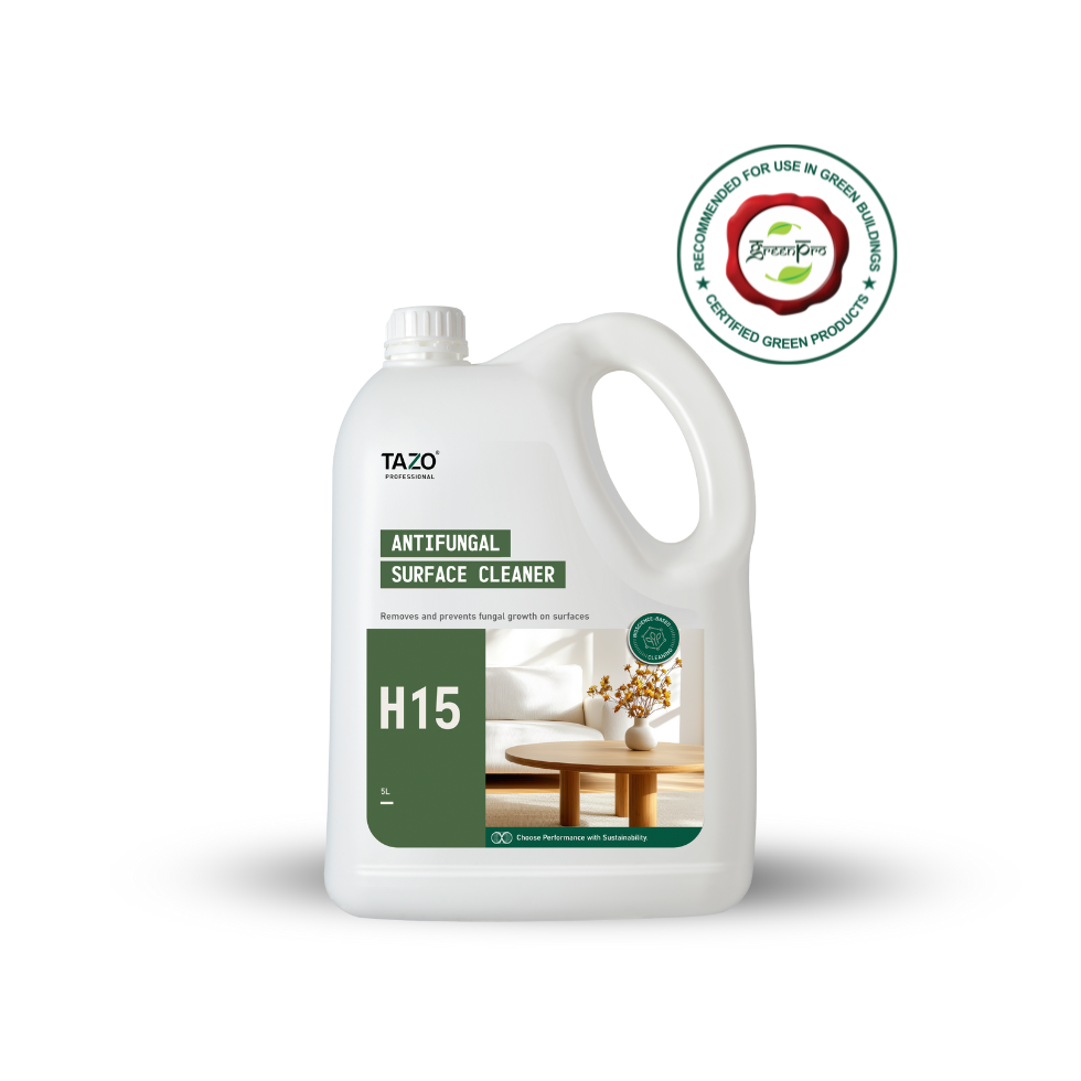Tazo Antifungal Surface Cleaner H15 bottle with GreenPro certification logo on a white background